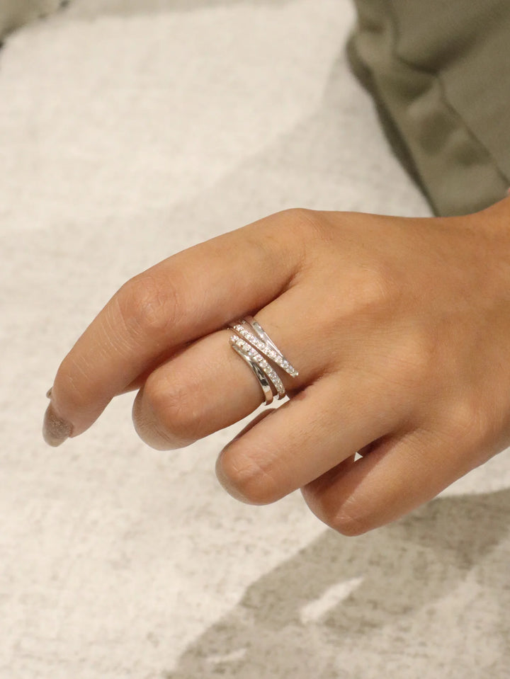 Modern Twist Moissanite Statement Ring in 925 Sterling Silver by Carat For You