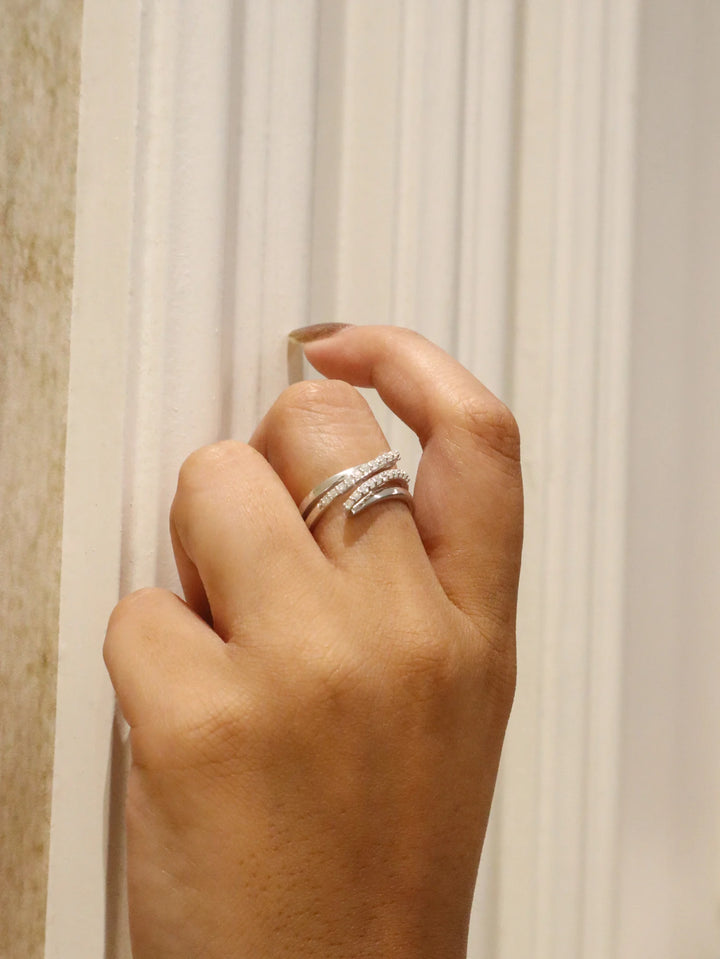 Modern Twist Moissanite Statement Ring in 925 Sterling Silver by Carat For You