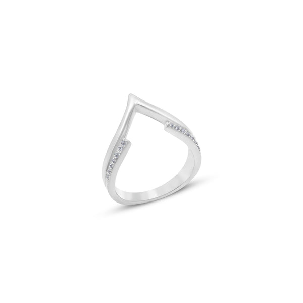 Modern V-Line Moissanite Statement Ring by Carat For You on a White Background