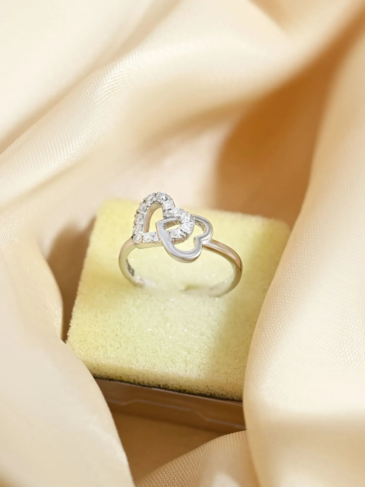 Moissanite Double Heart Ring For Her – 925 Sterling Silver on creative background by Carat For You