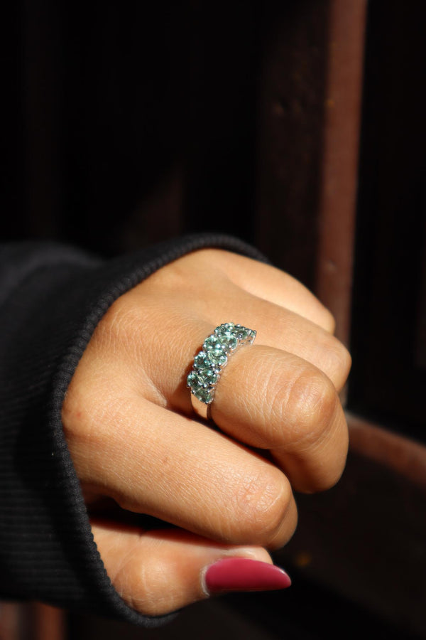 Model wearing Natural Green Sapphire Band Ring