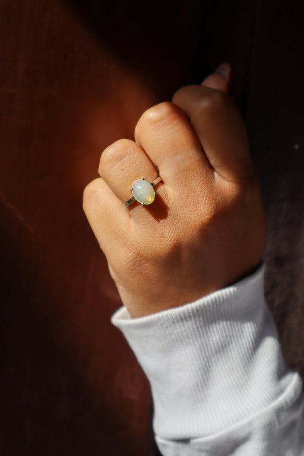 Natural Oval Opal Solitaire Ring