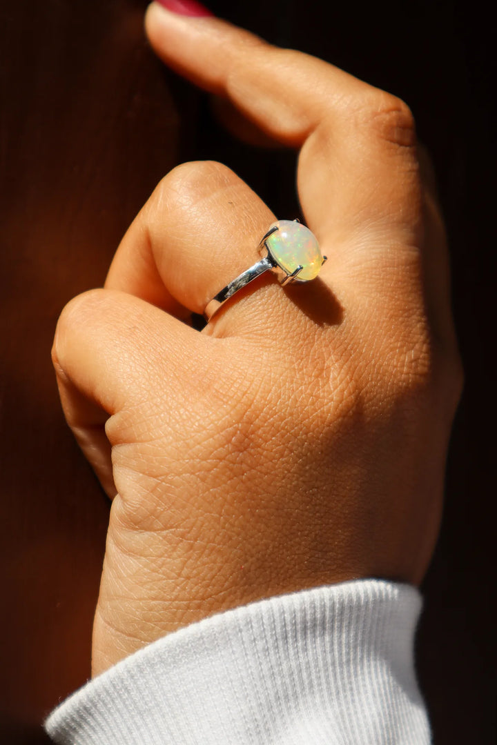 Natural Oval Opal Solitaire Ring in 925 Sterling Silver by Carat For You