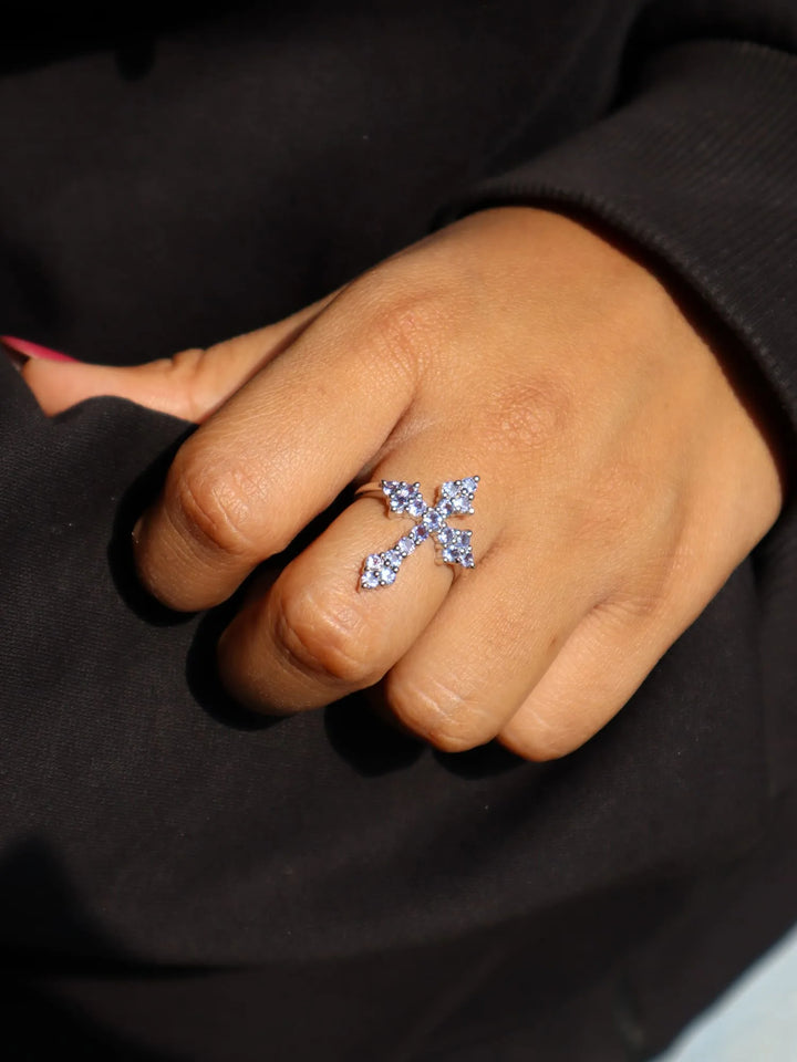 Natural Tanzanite Holy Cross Ring in 925 Sterling Silver by Carat For You