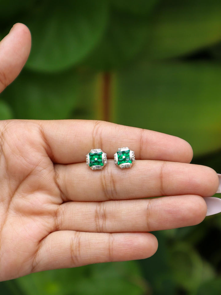 Green Emerald Statement Moissanite Earrings - Carat For You