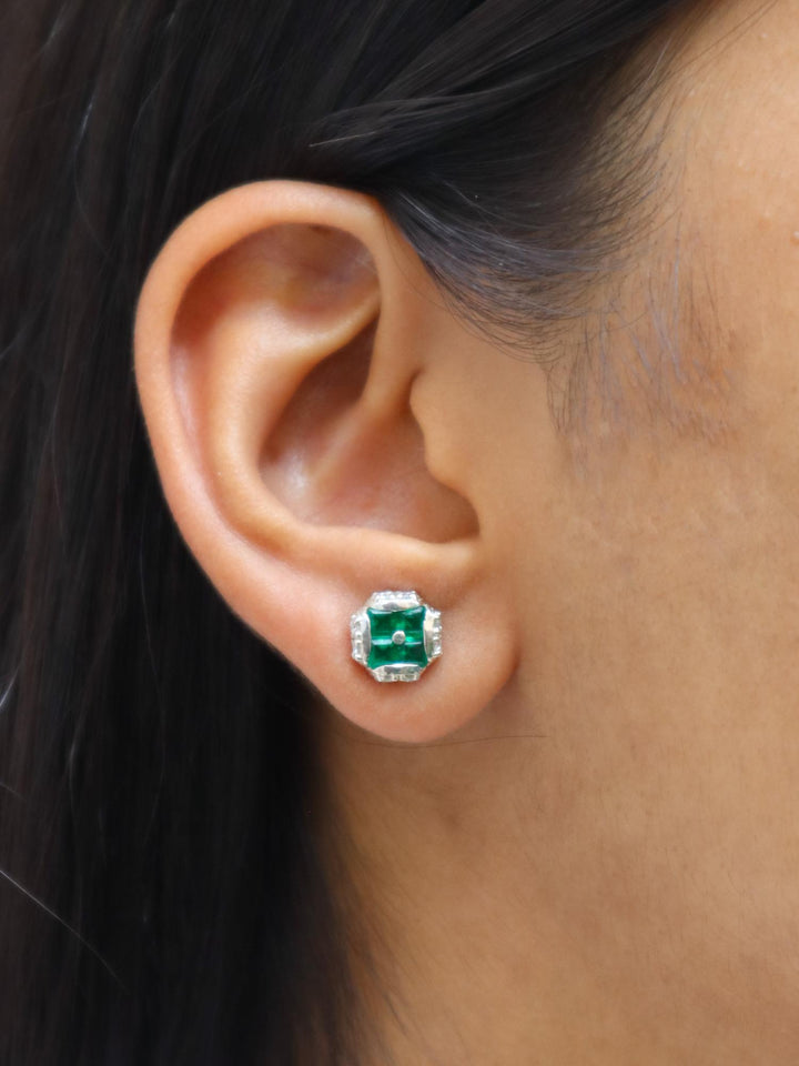 Green Emerald Statement Moissanite Earrings - Carat For You