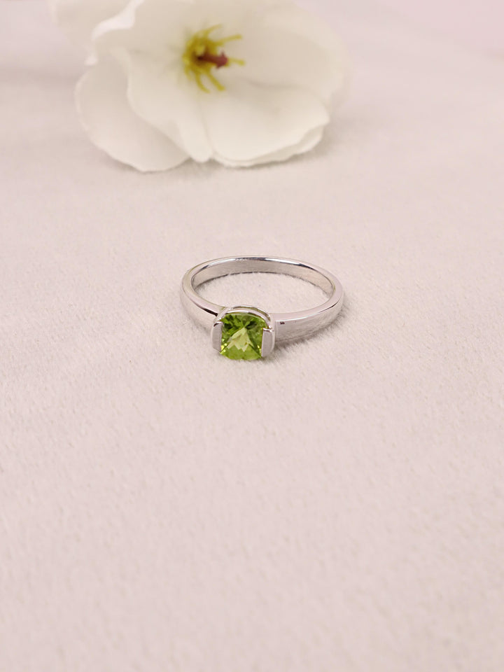 A closeup image of Peridot Radiant Ring -4 by Carat For You 