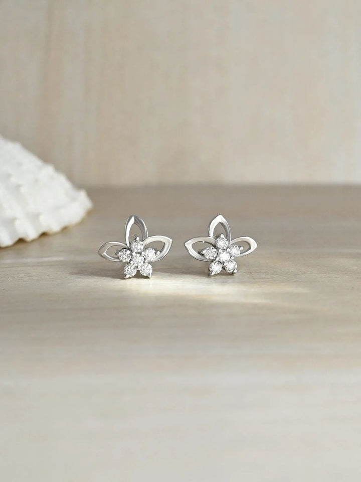 Petal Spark Moissanite Stud Earrings – 925 Sterling Silver