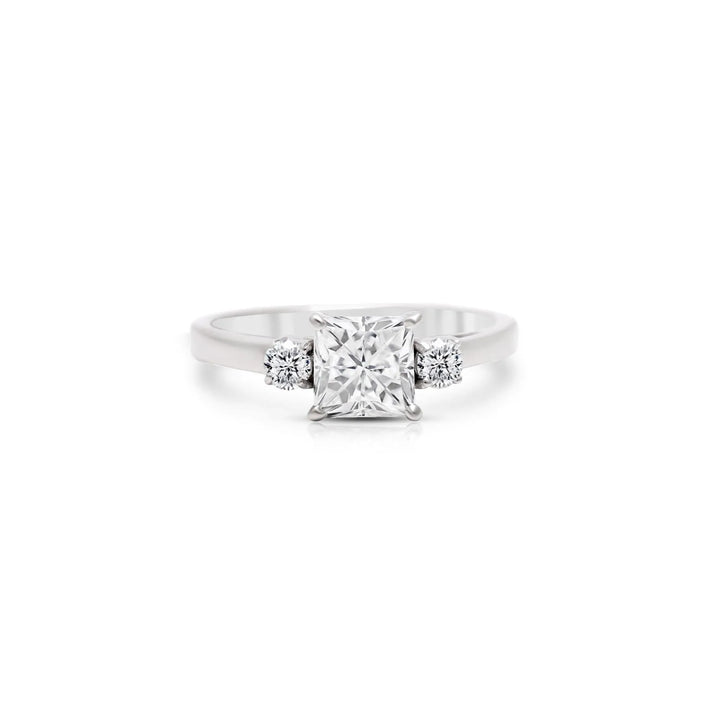 Princess Cut 3 Stone Moissanite Engagement Ring - 925 Sterling Silver
