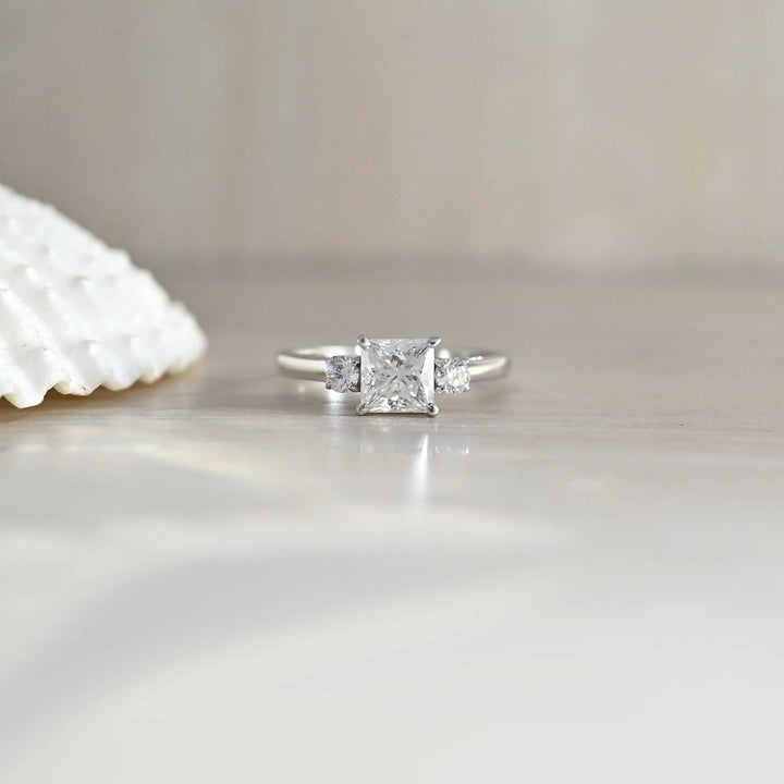 Princess Cut 3 Stone Moissanite Engagement Ring - 925 Sterling Silver by Carat For You