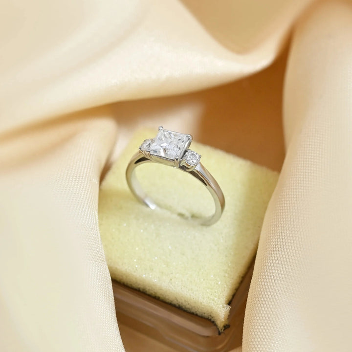 Princess Cut 3 Stone Moissanite Engagement Ring in 925 Sterling Silver by Carat For You - 1
