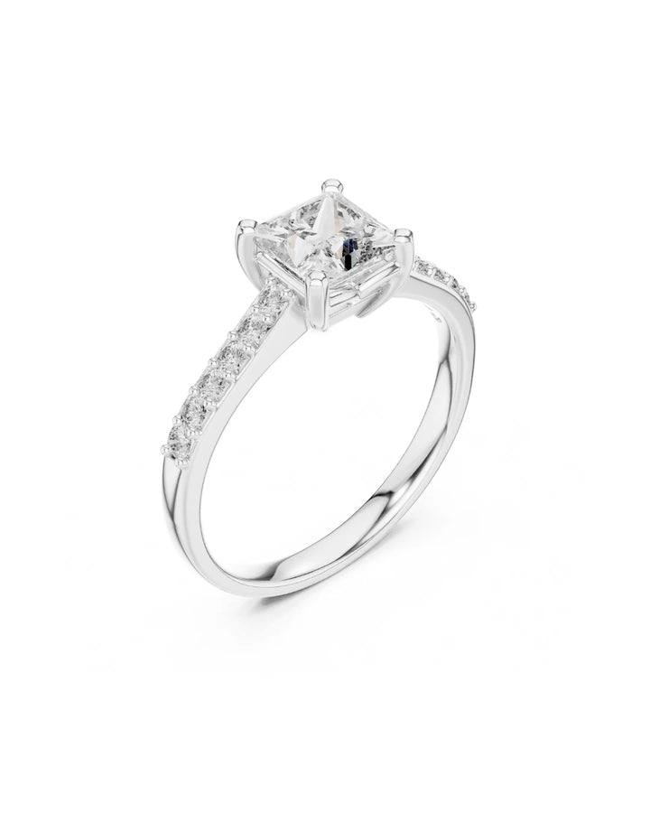 Quin Classic Princess Cut Pave Moissanite Solitaire Ring