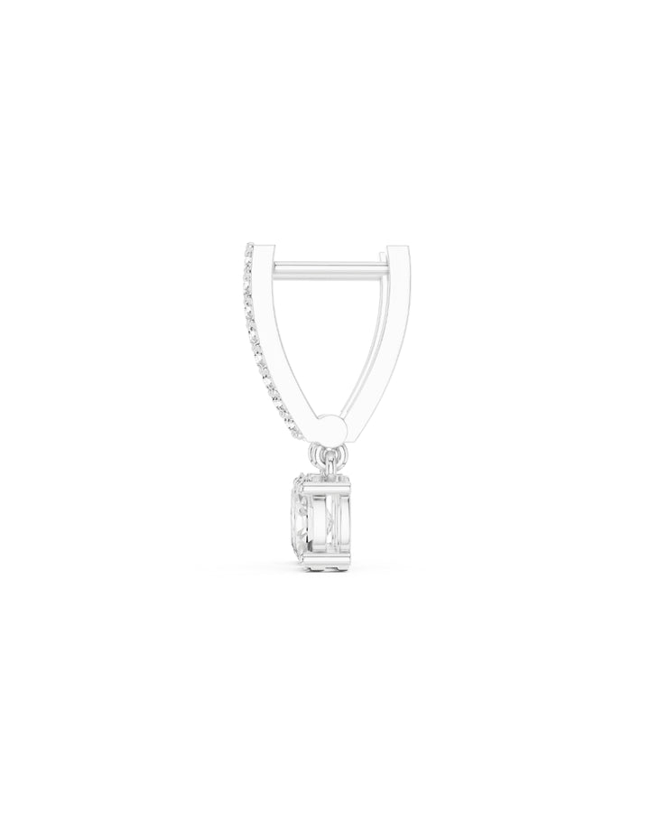 Side view of 18K White Gold Vermeil May Dangle & Drop Oval Moissanite Earrings in 925 Sterling Silver by Carat For You