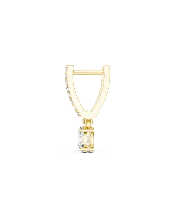 Side view of 18K Yellow Gold Vermeil May Dangle & Drop Oval Moissanite Earrings in 925 Sterling Silver by Carat For You