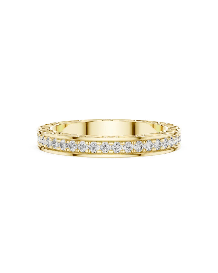 Side view of 18K Yellow Gold Vermeil Victoria Filigree Moissanite Eternity Band - 925 Sterling Silver by Carat For You
