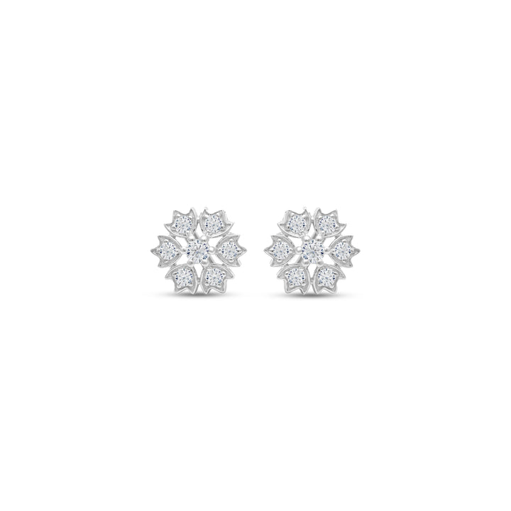 Silver Floral Radiance Moissanite Stud Earrings in 925 Sterling Silver by Carat For You
