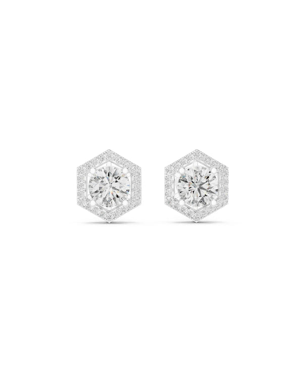 Stella Hexagon Halo Moissanite Stud Earrings