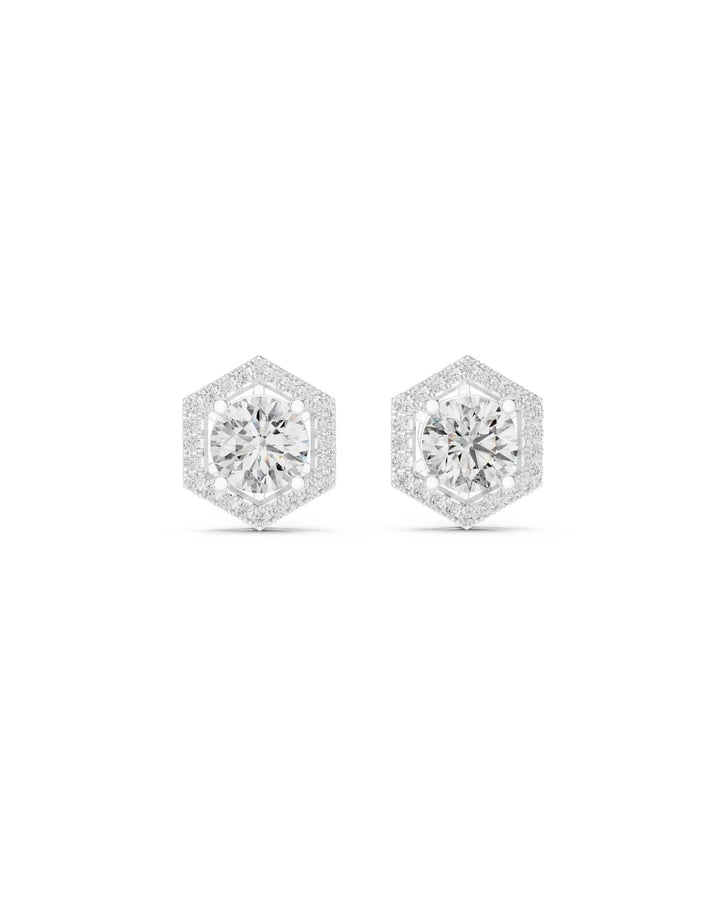 Stella Hexagon Halo Moissanite Stud Earrings