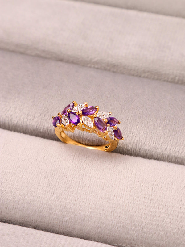 A closeup image of Unique Amethyst Statement RIng by Carat For You 