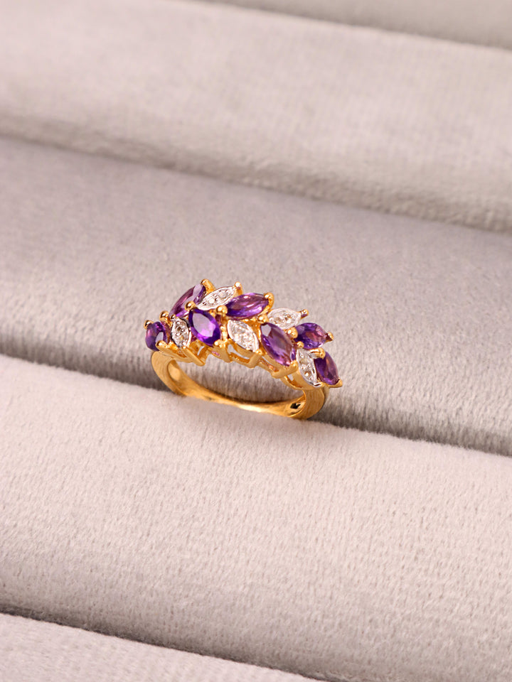 A closeup image of Unique Amethyst Statement RIng by Carat For You 