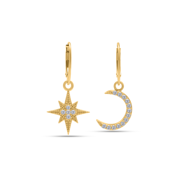 Star & Moon Moissanite Dangle and Drop Earrings - Carat For You