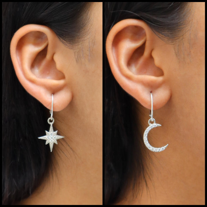 Star & Moon Moissanite Dangle and Drop Earrings - Carat For You