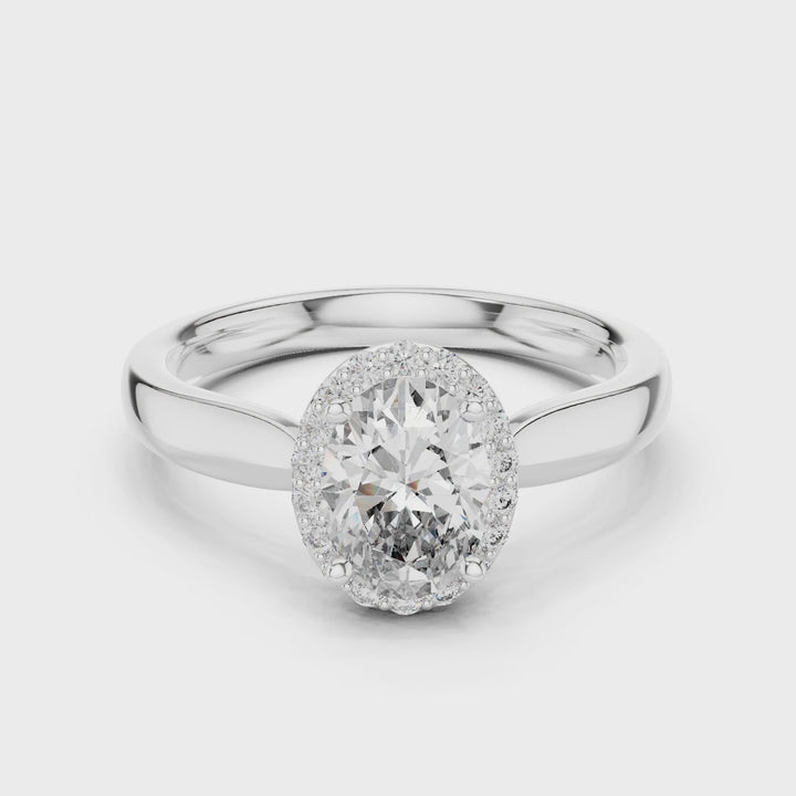18K White Gold Vermeil Veya Oval Halo Moissanite Solitaire Ring Video