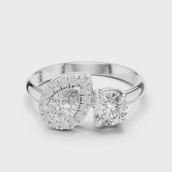 18K White Gold Vermeil Beth Halo Toi et Moi Moissanite Ring Video