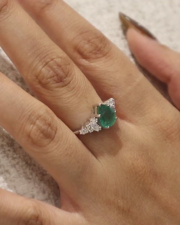 Certified Pear Cut Emerald Art Deco Engagement Ring with Moissanites  in 925 Sterling Silver by Carat For You Video