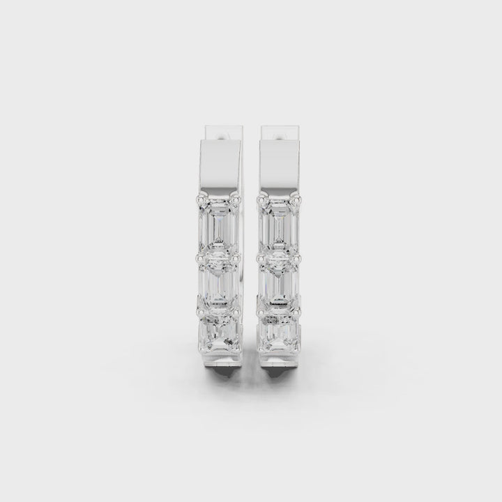 18K White Gold Vermeil Kate Emerald Cut Moissanite Huggie Earrings - 925 Sterling Silver Video