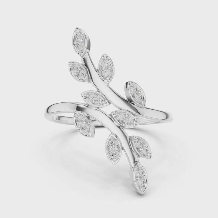 18K White Gold Vermeil Elena Leaf Vine Moissanite Statement Ring Video