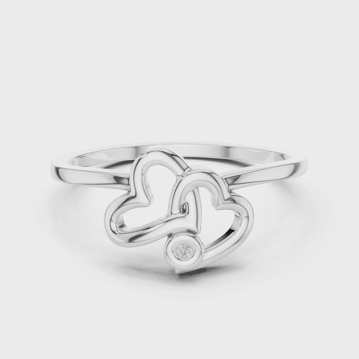 18K White Gold Vermeil Minimalist TwinHeart Moissanite Ring Video