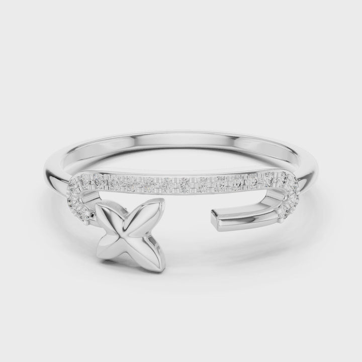 18K White Gold Vermeil Unique Floral Curve Moissanite Ring Video