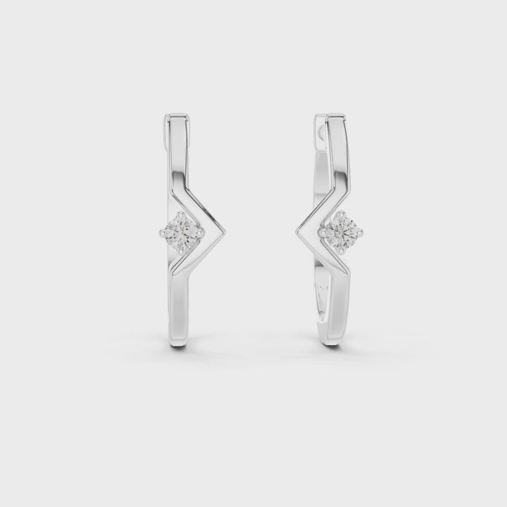 18K White Gold Vermeil Viva V Moissanite Huggie Hoops Earrings Video