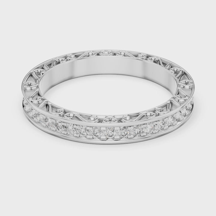 18K White Gold Vermeil Victoria Filigree Moissanite Eternity Band - 925 Sterling Silver Video
