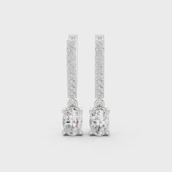 18K White Gold Vermeil May Dangle & Drop Oval Moissanite Earrings - 925 Sterling Silver Video