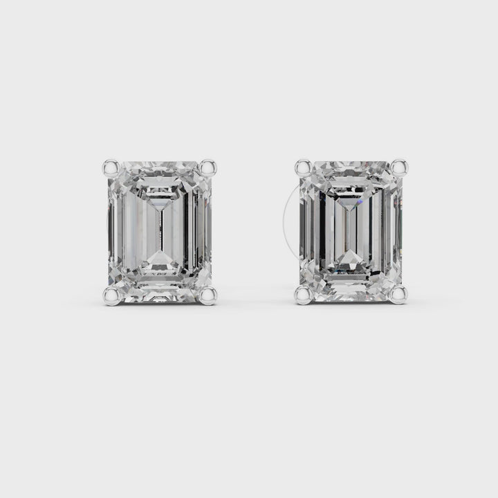 18K White Gold Vermeil Kate Emerald Cut Moissanite Solitaire Stud Earrings Video