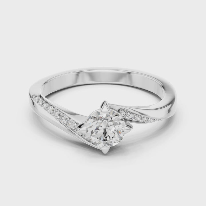 18K White Gold Vermeil Kaia Twisted Bypass Pave Moissanite Bypass Shank Ring Video
