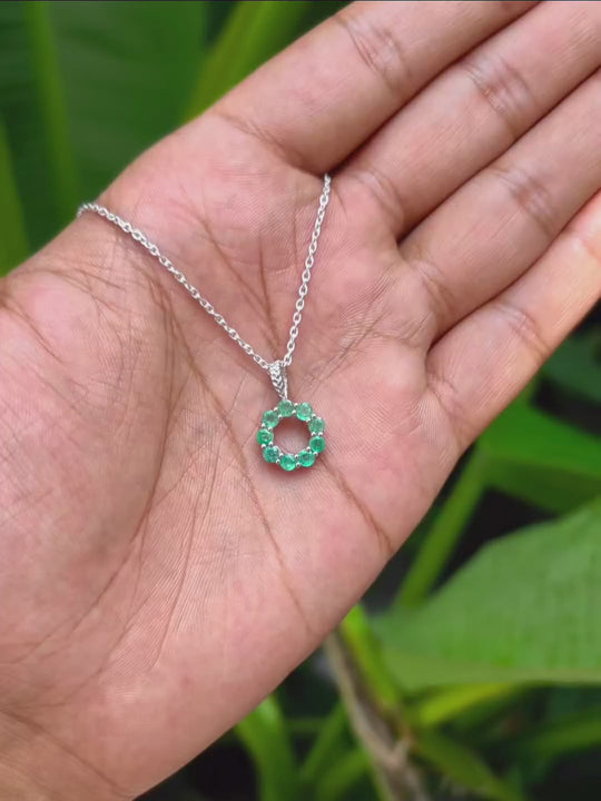 Natural Emerald Circle Pendant - 925 Sterling Silver Video