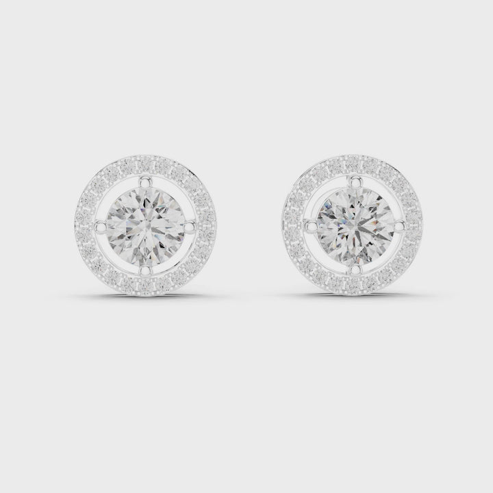 18K White Gold Vermeil Cora Halo Moissanite Stud Earrings Video