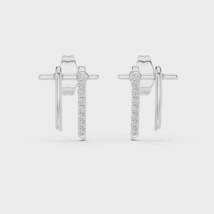 18K White Gold Vermeil Avery Pave Bar Moissanite Stud Earrings Video