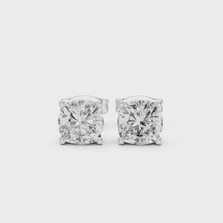 Unisex Cushion Cut Moissanite Solitaire Stud Earrings Video