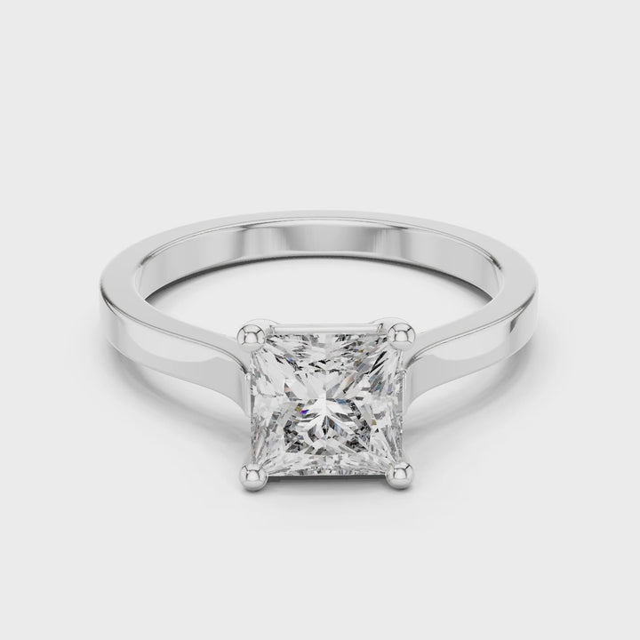 18K White Gold Vermeil Quin Classic Princess Cut Moissanite Solitaire Ring Video