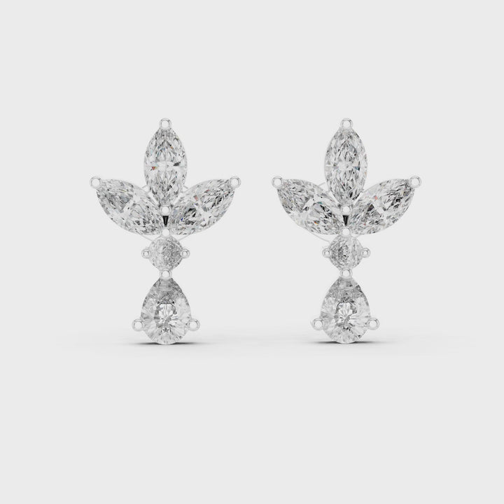 18K White Gold Vermeil Noelle Petal Marquise & Pear Moissanite Earrings Video