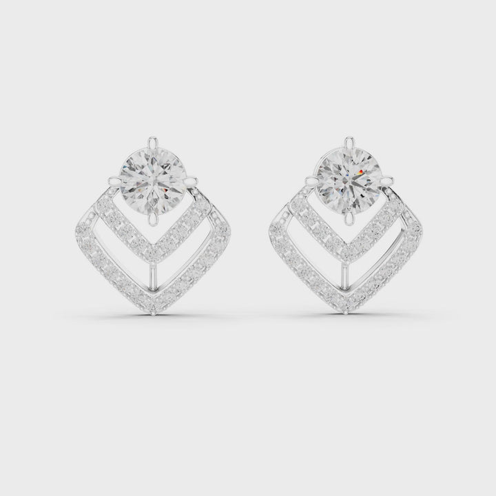 18K White Gold Vermeil Lea Double V Moissanite Chevron Earrings Video