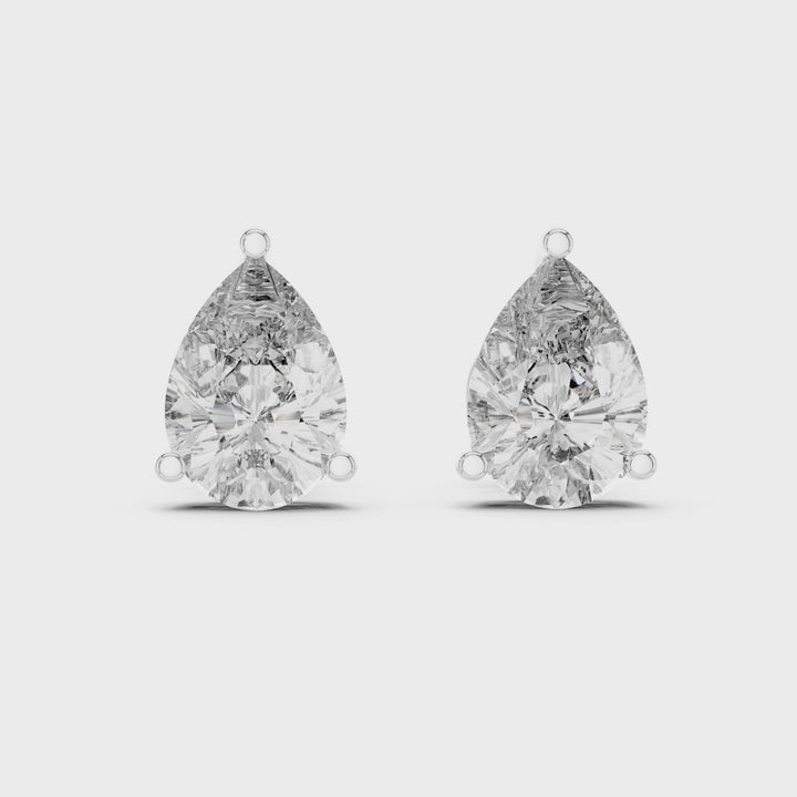 18K White Gold Vermeil Myra Pear Moissanite Solitaire Stud Earrings Video