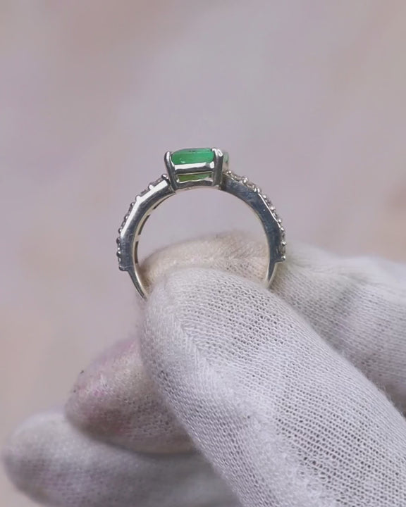 Certified Emerald Art Deco Engagement Ring with Moissanites  in 925 Sterling Silver