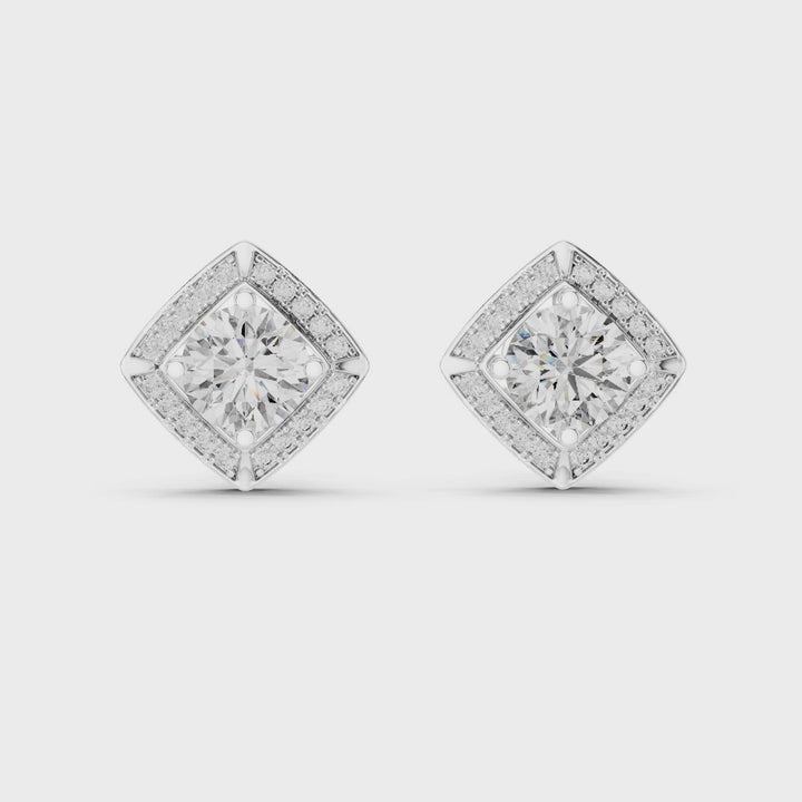 18K White Gold Vermeil Aurora Square Halo Moissanite Stud Earrings Video