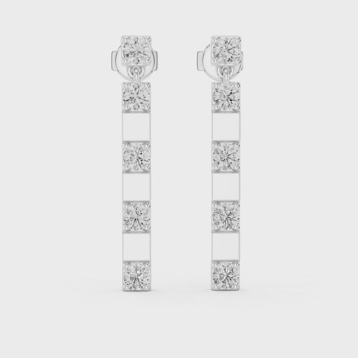 18K White Gold Vermeil Nora Moissanite Bar Dangle & Drop Earrings Video