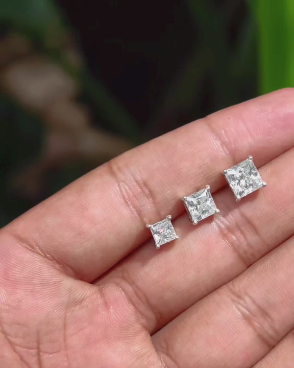 Princess Cut Moissanite Solitaire Stud Earrings in 925 Sterling Silver by Carat For You